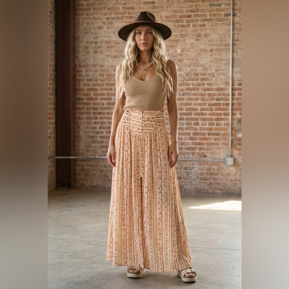 NWT Promesa Boho Floral Print Button Slit Maxi Skirt - Picture 3 of 7